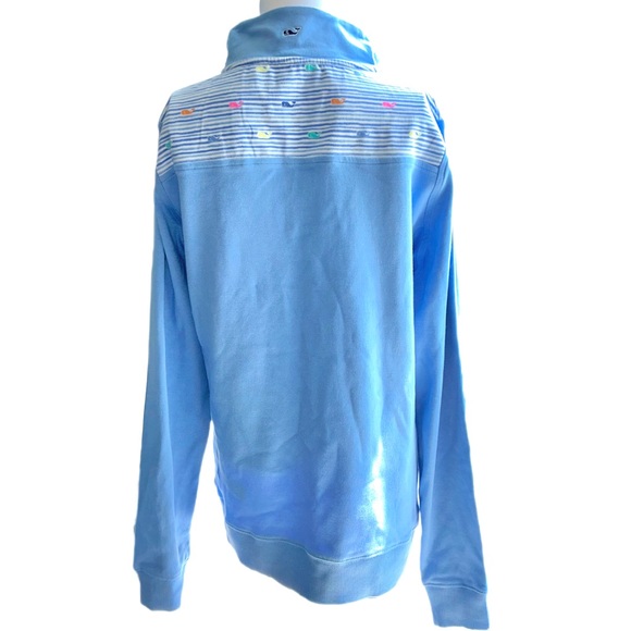 Vineyard Vines Blue Watercolor Whales Jersey Quarter Zip Pullover Size Medium - Picture 4 of 5